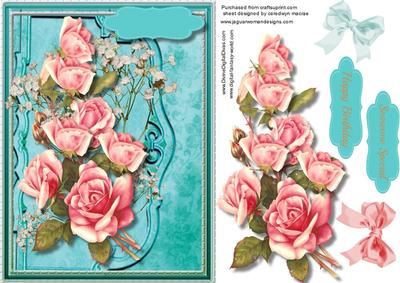 Beautiful Jade Green Envelope Card with Pink Roses