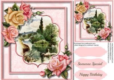 Beautiful Scene with Swans and Roses