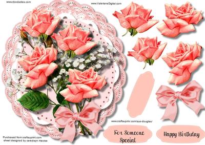 Beautiful Triple Frill Doilie with Pink Roses 
