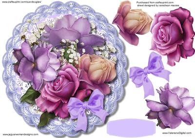 Beautiful Triple Frill Doilie with Lilac Roses 