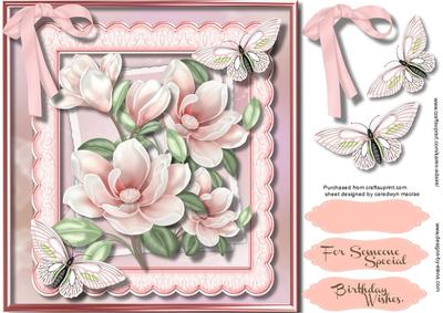 Beautiful Pink Magnolias and Butterfly's
