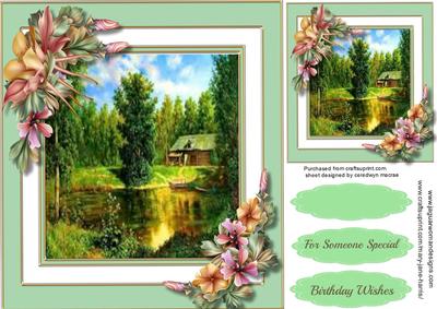 Beautiful Lake Scene with Fleursdelaforet Flowers 