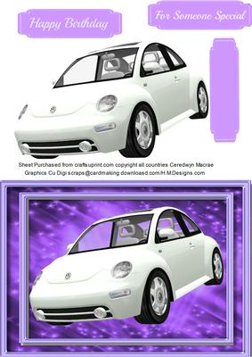 Lovely White Beetle Car on Lilac 