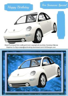 Lovely White Beetle Car on Blue 