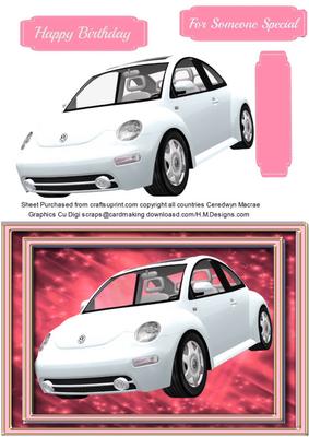 Lovely White Beetle Car on Pink 