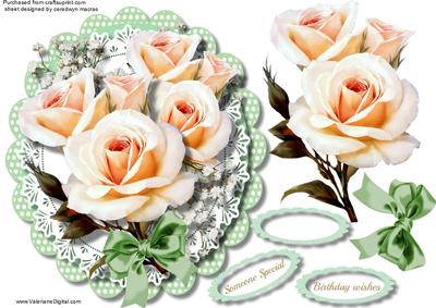 Topper or Easel with Cream Roses on a Polka Dot Frame 