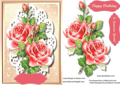 Beautiful Pink Roses on Lace 
