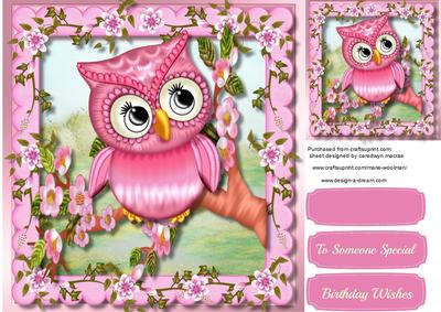Lovely Pink Owl in a Blossom Tree 