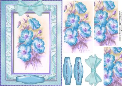 Beautiful Pyramid Blue Poppy's on a Aqua Frame
