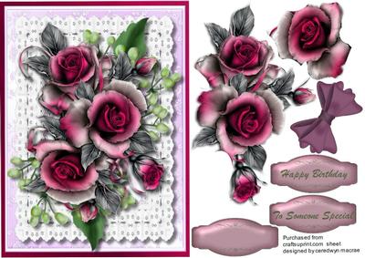 Beautiful Wine Roses on Lace 