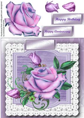 Beautiful Lilac Roses on a Lace Square 