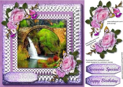 Lovely Roses and Waterfall Scene 
