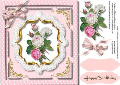 Pink and White Roses on a Lace Bracket Frame