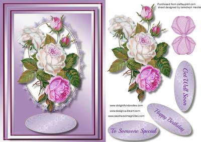 Beautiful Roses on Lilac and Lace Mat