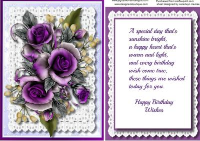 Beautiful Lilac Roses with Birthday Verse 