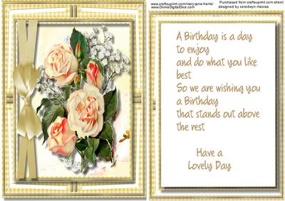 Lovely Cream Tinged Roses and Birthday Verse 