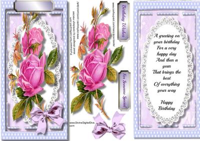Lovely Lilac D.l. with Cerise Roses and Verse