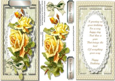 Lovely Buff D,l, with Yellow Roses and Verse 