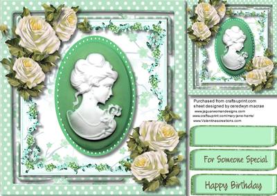 Lovely Green Cameo Lady with White Roses 