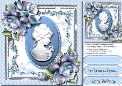 Lovely Cameo Lady in Blue with Roses 