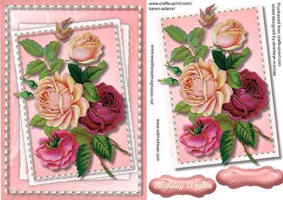 Lovely Pink Roses in a Stitched Frame 
