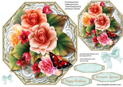 Beautiful Octagonal Card with Begonias 