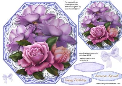Lovely Lilac Octagonal Card with Beelop Roses 