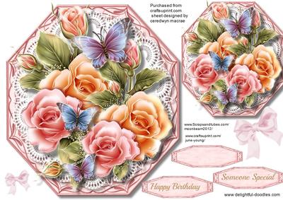 Lovely Octagonal with Roseglo Roses and Butterfly's