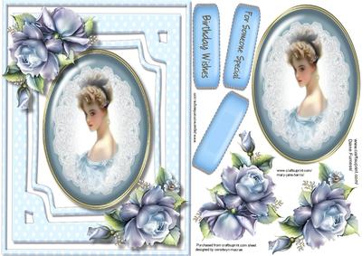Beautiful Vintage Lady with Blue Roses 
