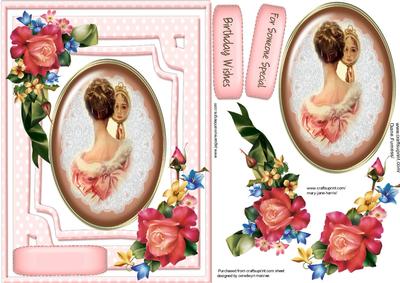 Lovely Vintage Lady with Pink Roses 