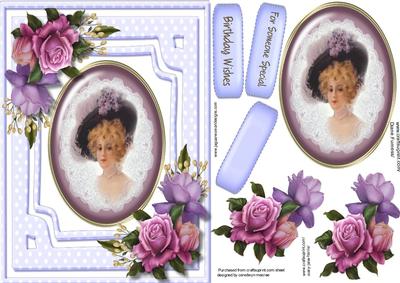 Lovely Vintage Lady with Lilac Roses 