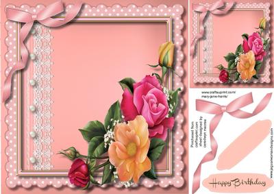 Lovely Pink Roses in a Scalloped Frame 
