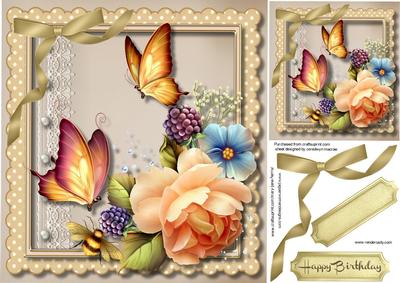 Lovely Yellow Roses Ina Scalloed Frame with Golden Butterfly