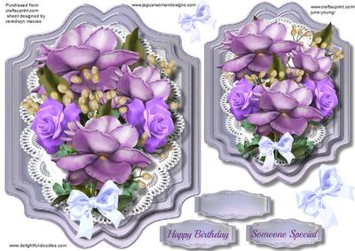 Lovely Bracket Topper with Lilac Roses on Lace 