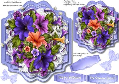 Lovely Bracket with Lilac Petunias on Lace 