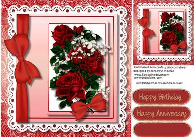 Beautiful Red Roses and Ribbon Bow on Lace 