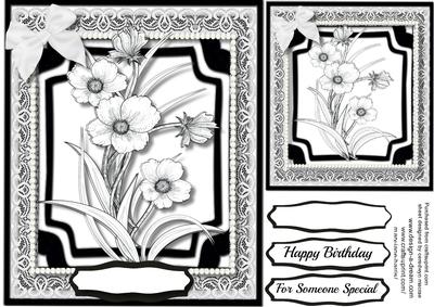 Beautiful Monochrome Card with White Flowers
