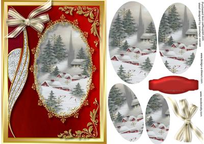 Lovely Christmas Scene in Gold and Red 