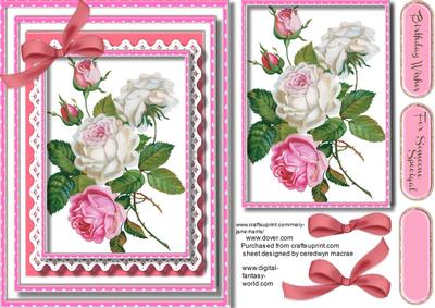 Lovely Card Front and Topper with Pink Roses 