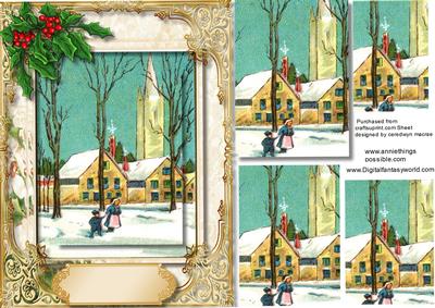 Lovely Christmas Scene in Gold with Holly 