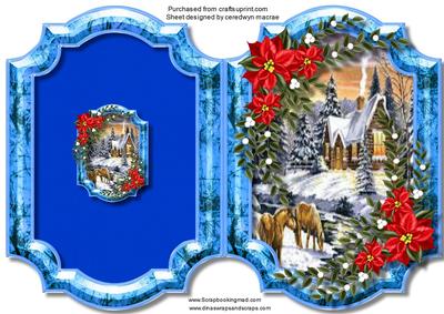 Print, Cut, and Fold, Christmas Bracket with Scene ( Blue)