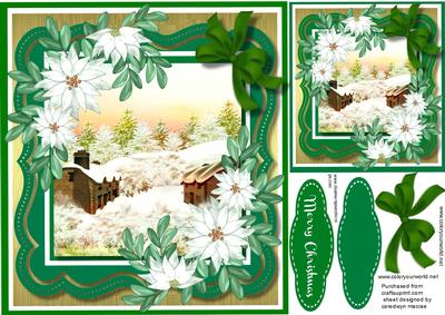 Lovely Green Christmas Scene with Poinsettias