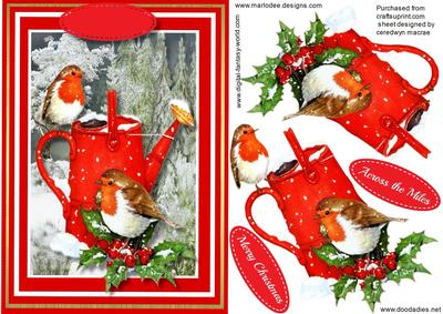 Beautiful Christmas Robins on the Watering Can