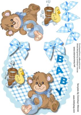Lovely Baby Boy Bib with Brown Bear