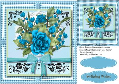 Beautiful Blue Roses in a Gingham Frame