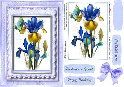 Beautiful Irises in a Lilac Scalloped Frame