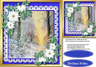 Beautiful Snow Scene with White Poinsettias 
