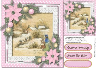 Beautiful Christmas Card with Pink Poinsettias 