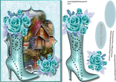 Beautiful Aqua Boot with Roses 