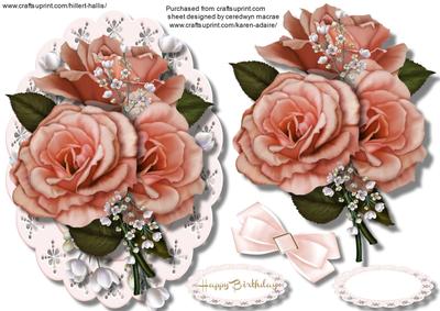 Beautiful Peach Roses and Blosson in a Scalloped Frame